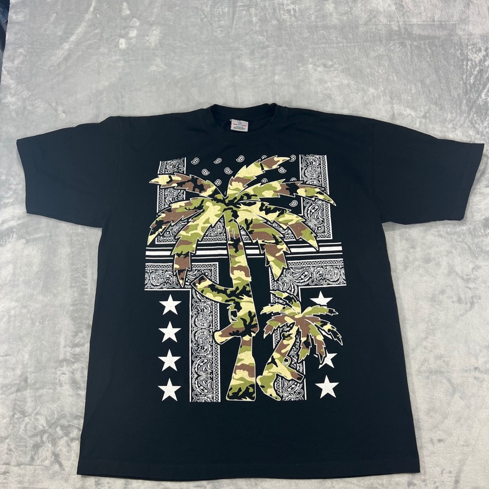 SHAKA WEAR T Shirt‎ 2XL XXL Black Camo Palm Trees AK 47 Bandana Graphic Tribal